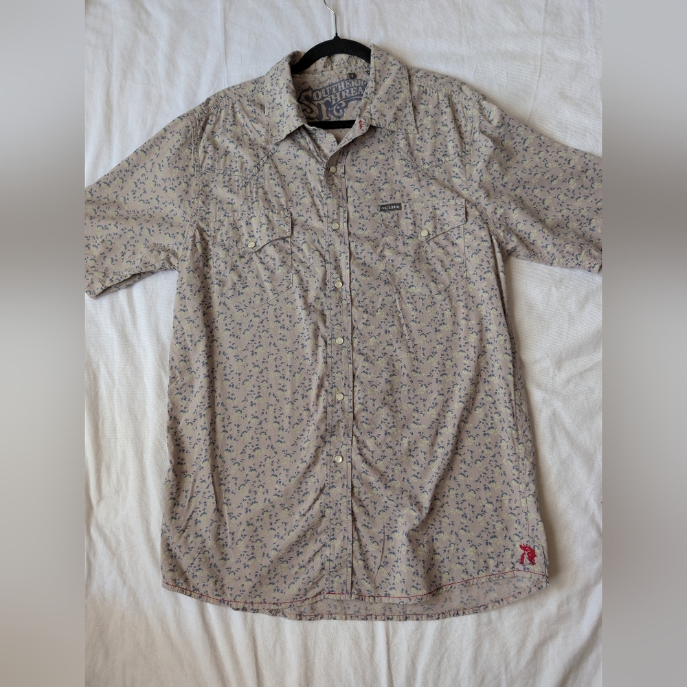 Southern Threads Floral Button Up Shirt Sleeve Shirt Size Large